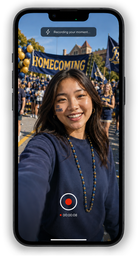 A phone showing a recipient recording a guided selfie response